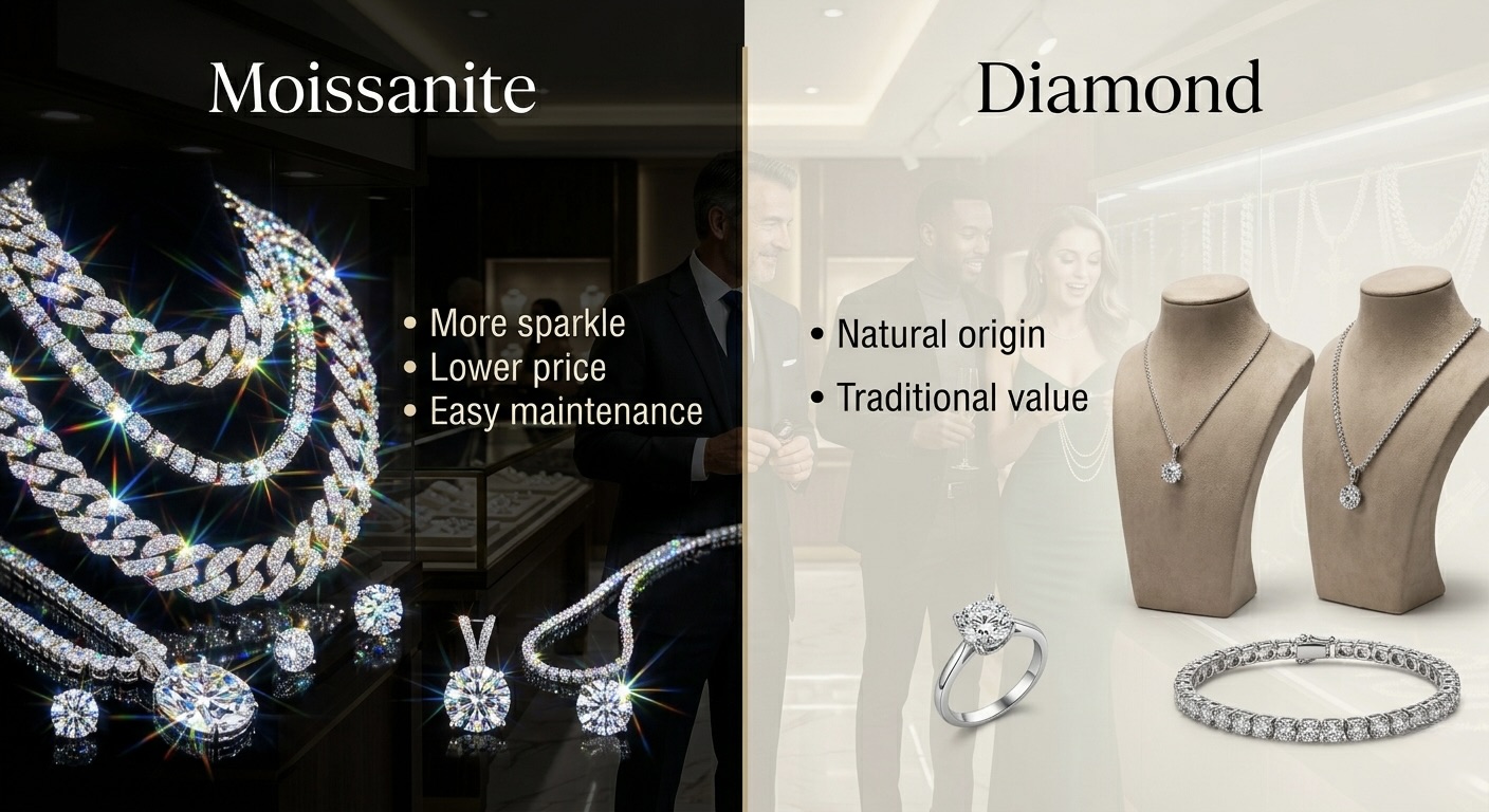 moissanite vs natural diamond. moissanite win