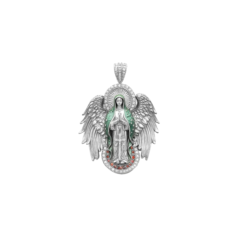 3-1_a070477b-0c27-4f1a-9e19-d732c1074e10 Luxury Blessed Mary Halo Winged Moissanite Pendant