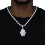 Iced Brilliance Layered Hamsa Pendant