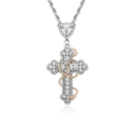 Iced Thorned Blossom Cross Moissanite Pendant – Small