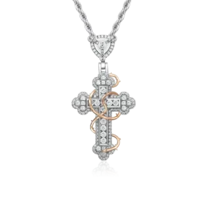 Iced Thorned Blossom Cross Moissanite Pendant – Small