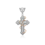 Iced Thorned Blossom Cross Moissanite Pendant – Small