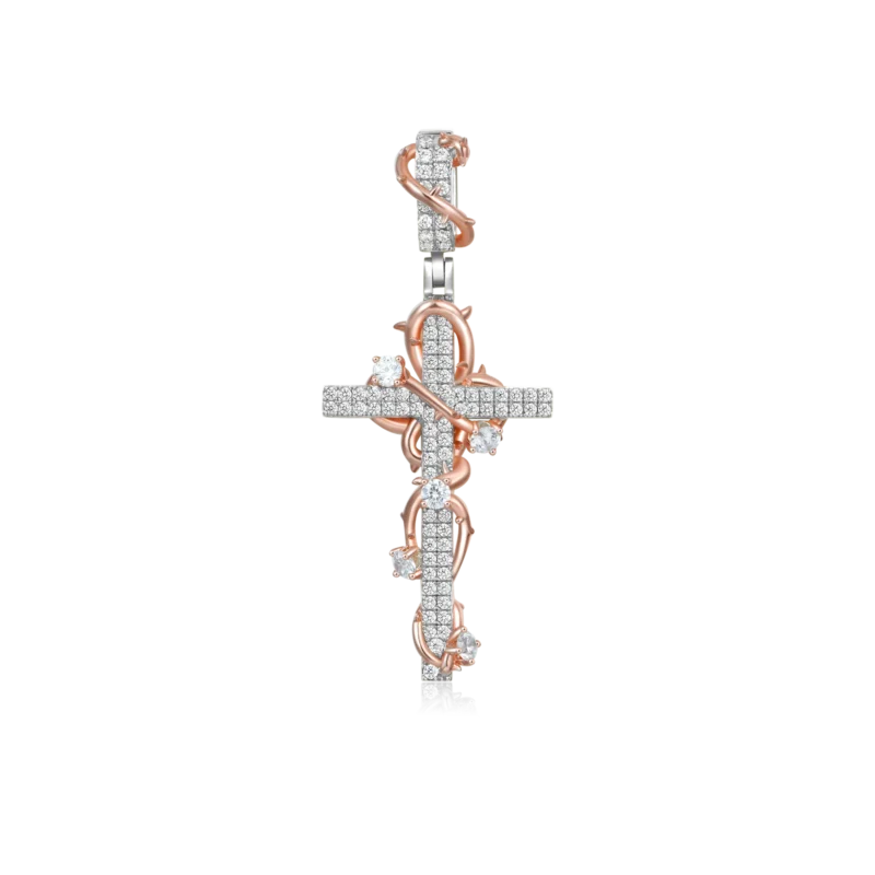 P23037CZK00 Luxury Thorned Rose Cross Moissanite Pendant