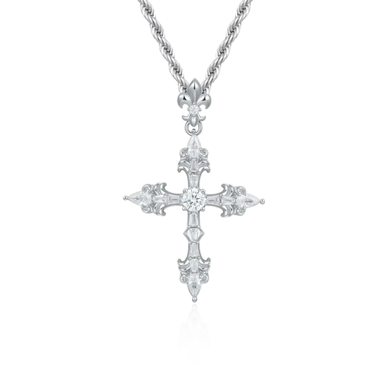 P24017CZW00_51c888f7-17c9-4b53-9c75-a1bf34a65079 Fleur De Lis Cross Pendant