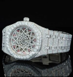 Iced Out Red Arabic Number With Automatic Movement Moissanite Watch
