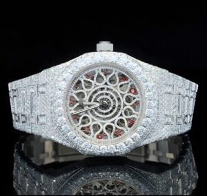 Iced Out Red Arabic Number With Automatic Movement Moissanite Watch