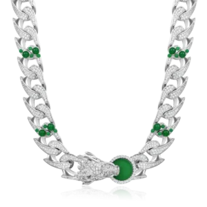 WONG Ⅱ Ridge Iced Jade Beads 15mm Cuban Chain Necklace