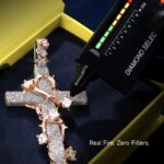 Pavé Set Thorned Rose Cross Moissanite Pendant