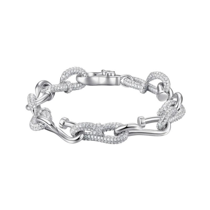 B24025CZW07-2 Luxury Twisted Nail Link Bracelet with Moissanite – 10mm