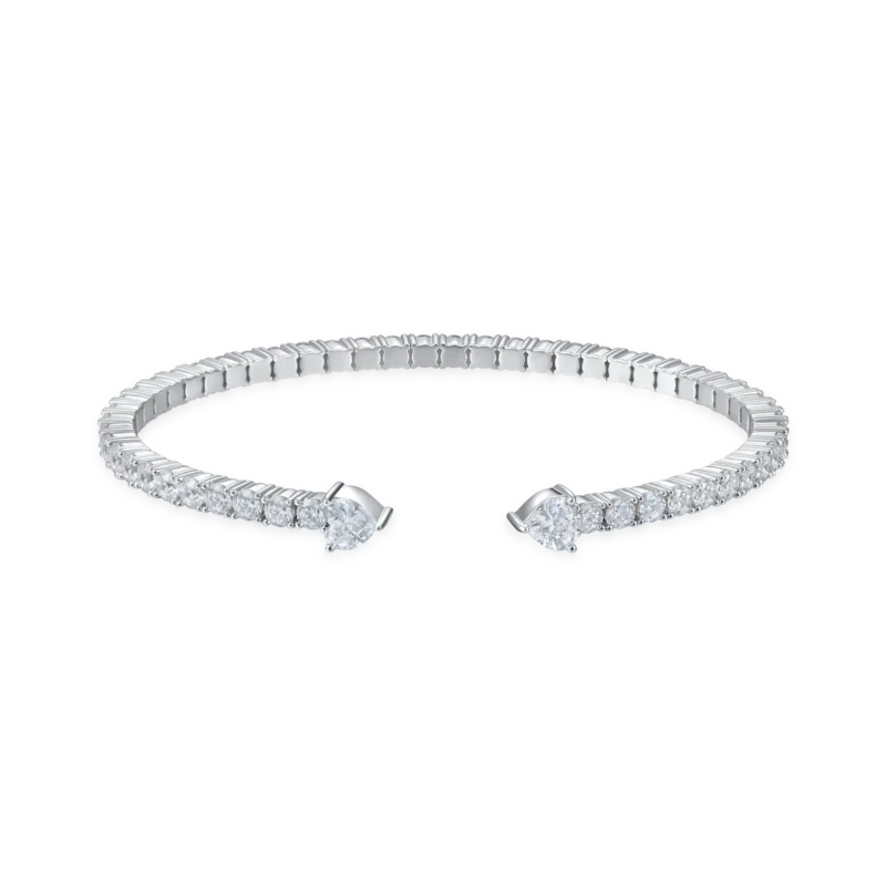 B24033CZW06-2 Heartstone 3mm Moissanite Multiple Spring Tennis Bangle Bracelet