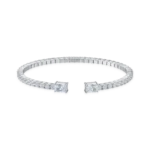 Emerald Cut 3mm Moissanite Multiple Spring Tennis Bangle Bracelet