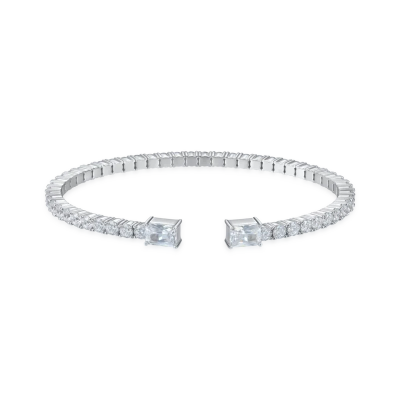 Emerald Cut 3mm Moissanite Multiple Spring Tennis Bangle Bracelet