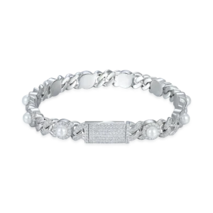 Moissanite Pearl Fully Iced 8mm Cuban Bracelet