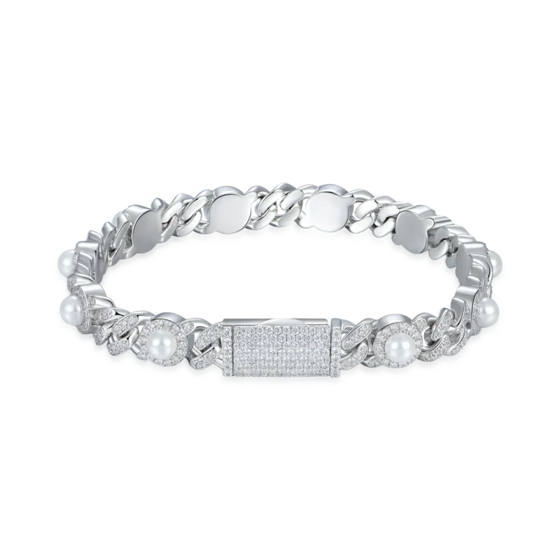 Moissanite Pearl Fully Iced 8mm Cuban Bracelet
