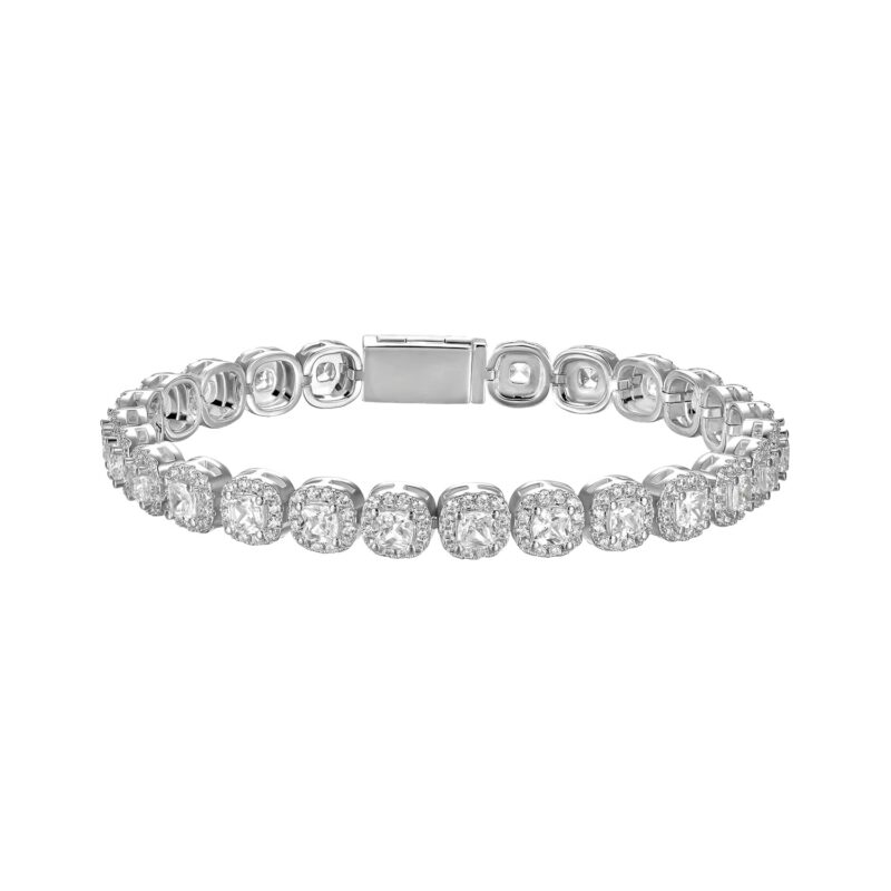Elegant Moissanite Cushion-Cut Clustered Tennis Bracelet – 7mm