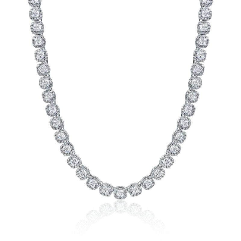 C21030CZW20 7mm Moissanite Cushion-Cut Cluster Tennis Chain