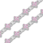 pink Moissanite Luminous Clover Necklace & Wallet Chain