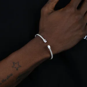 Emerald Cut 3mm Moissanite Multiple Spring Tennis Bangle Bracelet