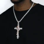 Pavé Set Thorned Rose Cross Moissanite Pendant