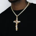 Pavé Set Thorned Rose Cross Moissanite Pendant