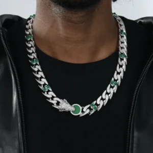 WONG Ⅱ Ridge Iced Jade Beads 15mm Cuban Chain Necklace