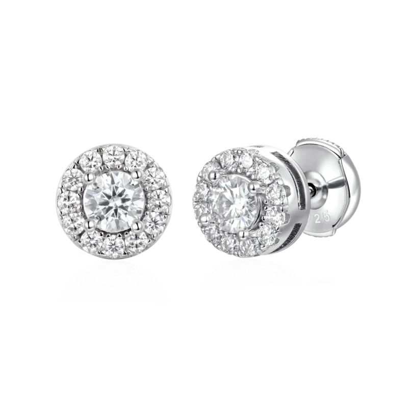 Premium Moissanite S925 Halo Round Cut Stud Earrings