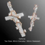 Pavé Set Thorned Rose Cross Moissanite Pendant