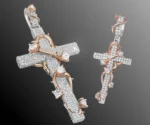 Pavé Set Thorned Rose Cross Moissanite Pendant