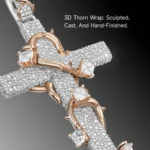 Pavé Set Thorned Rose Cross Moissanite Pendant