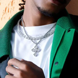 Luxury Round Cut Bottoni Moissanite Cross Pendant