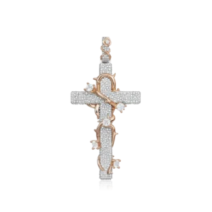 Pavé Set Thorned Rose Cross Moissanite Pendant