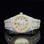 Fully Iced Out Classic Moissanite Automatic Movement Two Tone Watch