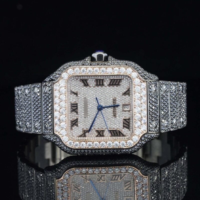Jet Black Fantastic Fully Iced Out Moissanite Automatic Watch