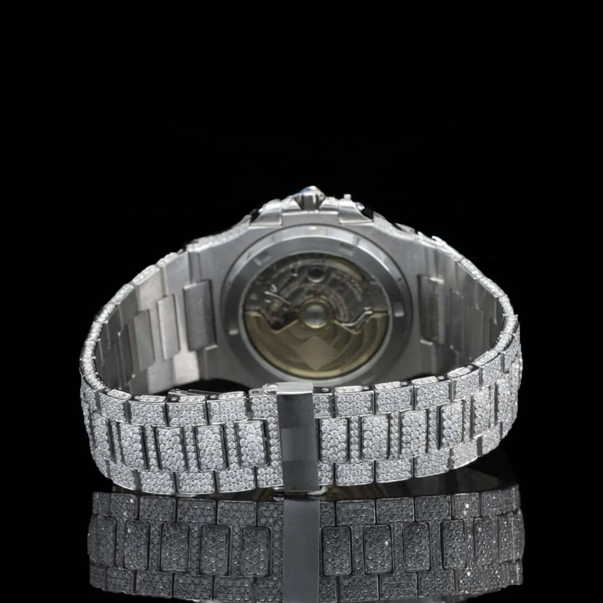 Stick Markers White Dial Fully Iced Out Moissanite Watch