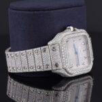 Moissanite Diamond Black Arabic Numerals Bust Down White Dial Watch