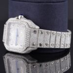 Moissanite Diamond Black Arabic Numerals Bust Down White Dial Watch