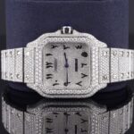 Moissanite Diamond Black Arabic Numerals Bust Down White Dial Watch