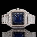 Two Tone Roman Numerals Blue Dial Moissanite Diamond Watch