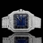 Two Tone Roman Numerals Blue Dial Moissanite Diamond Watch