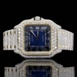 Two Tone Roman Numerals Blue Dial Moissanite Diamond Watch