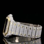 Two Tone Roman Numerals Blue Dial Moissanite Diamond Watch