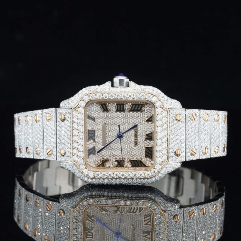 Vintage Style Fully Iced Out Diamond Moissanite Automatic Wrist Watch