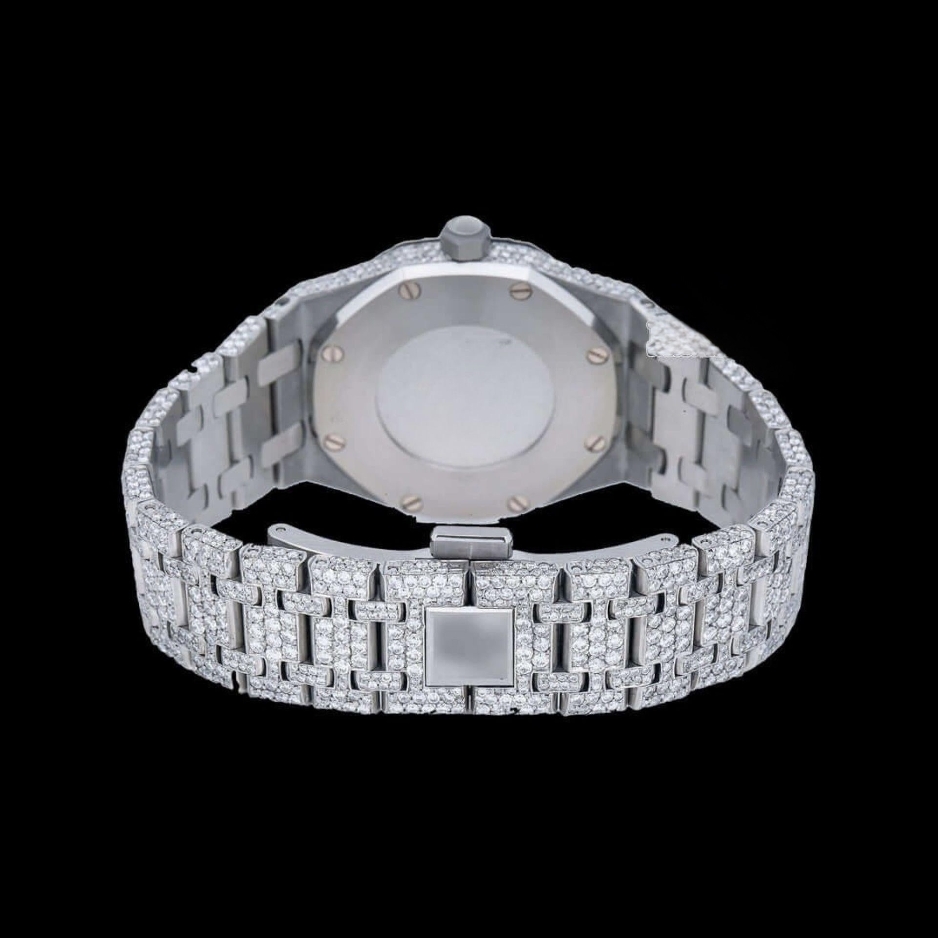 AP Black Dial Stick Markers Full Iced Out Moissanite Watch