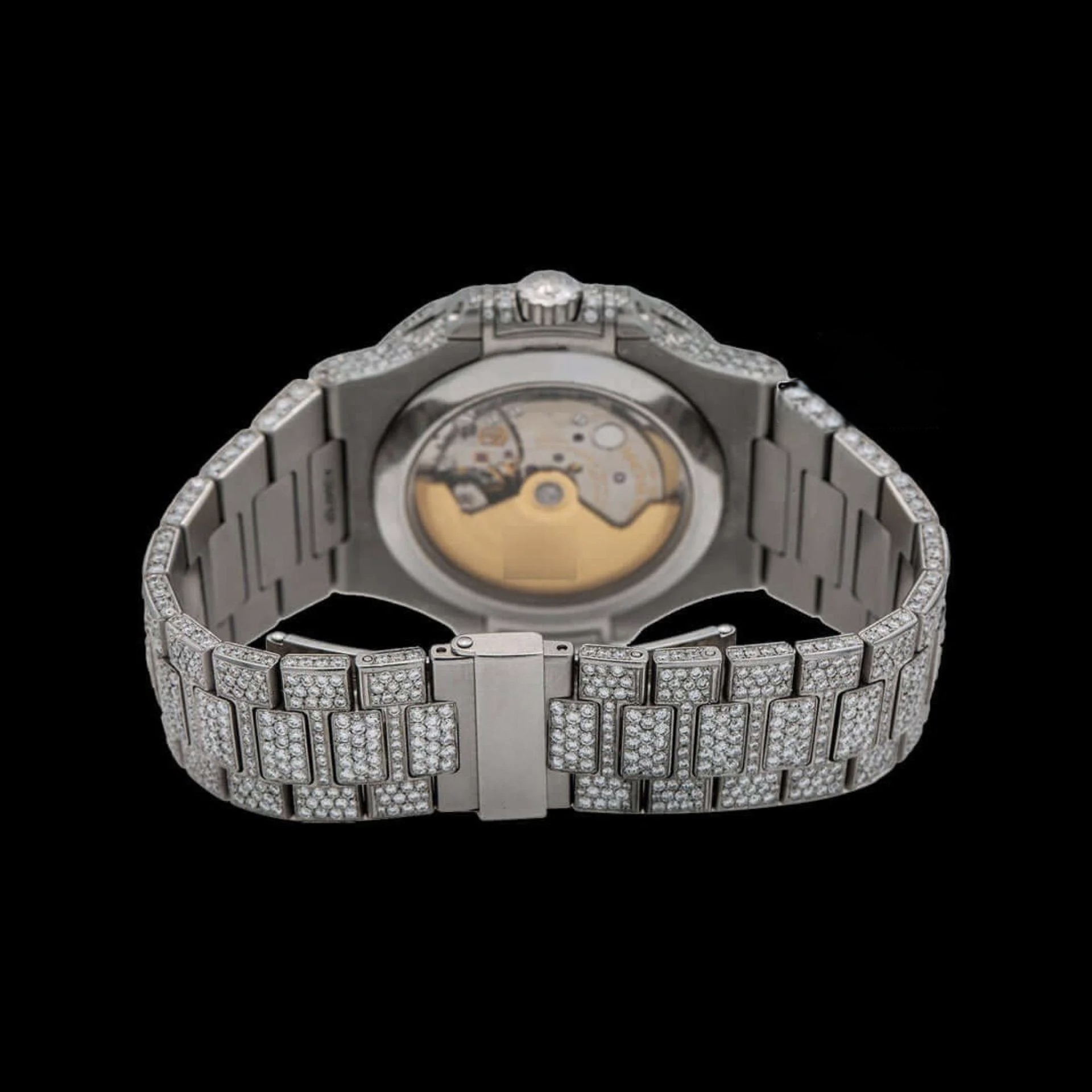 Fully Iced Out White Dial Stick Markers Moonphase Moissanite Diamond Watch