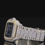 Two Tone Roman Numerals Blue Dial Moissanite Diamond Watch