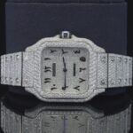 Moissanite Diamond Black Arabic Numerals Bust Down White Dial Watch